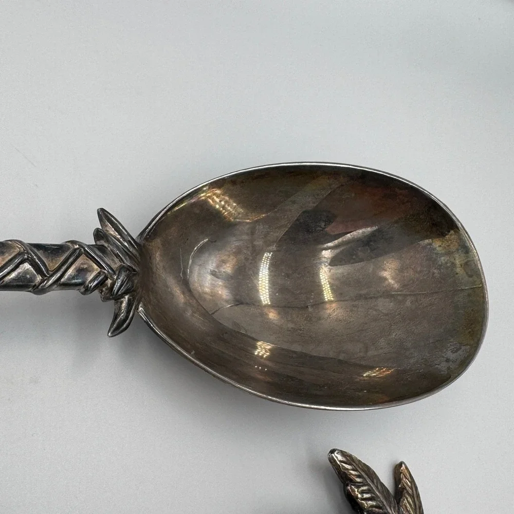 Vintage Palm Tree Salad Serving Set Silver Tone Tropical Coastal Tiki